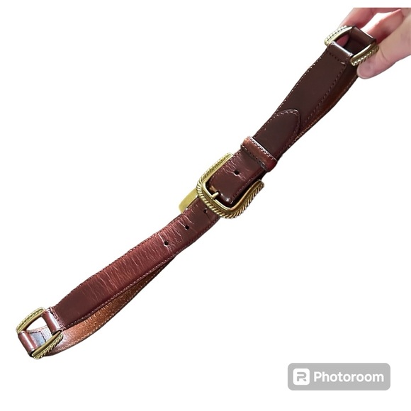 Fossil Accessories - Fossil Gold Metal Brown Leather Belt. Size Medium.